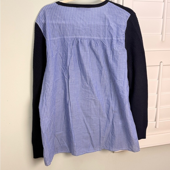 LOFT Mixed Media Sweater Blouse Blue Stripe NWT XL - Picture 3 of 7